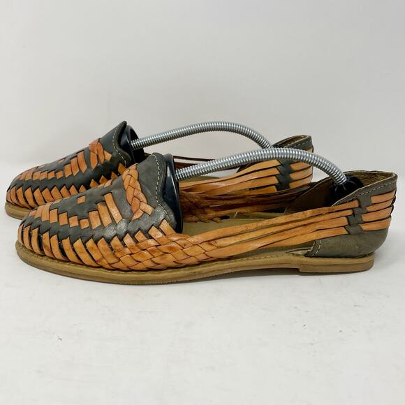 Colorful Leather Huaraches Size MX 5 US 7.5 Women Sandals Green Tan - Picture 1 of 7